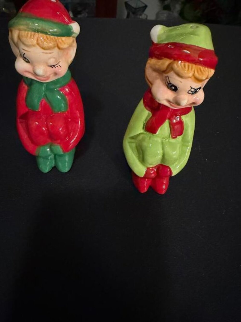 Christmas Pixies Elves Salt and Pepper Shakers Ceramic 4.5" Tall -Lot#27-32X